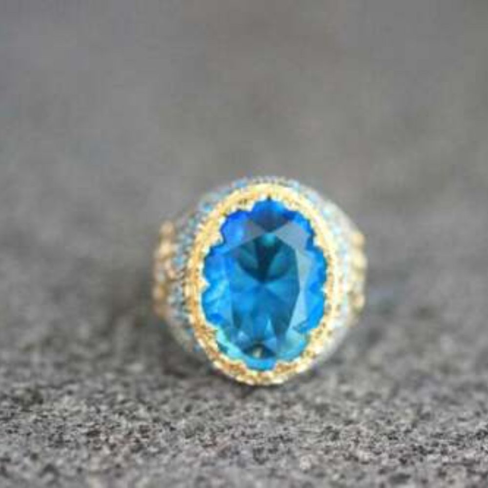 Gorgeous Men's Huge Aquamarine 925 Silver Ring - Picture 2 of 10